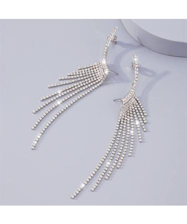 Shop Boho Silver Long Tassel Crystal Earrings - Statement Dangle for Women & Girls | Perfect for Weddings & Parties - Buy Online on SooperMarket.com