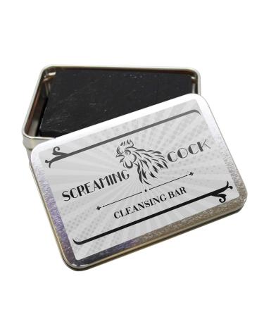 Screaming Cock Cleansing Bar - Funny Vintage Crowing Rooster Design - Novelty Bath Soap for Men - Black Soap Handcrafted Made in the USA Contains Activated Charcoal