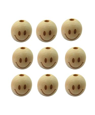 Alenybeby 50pcs 20mm Round Natural Wood Beads Laser Printing Smile face Beads Necklace Wooden Beads for Key Chain Jewelry Making (Smiley face 50pcs)