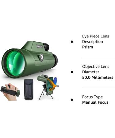 12x50 HD Monocular Telescope with Phone Stand, Tripod & BAK4 Prism - Waterproof & Portable for Hiking, Hunting, Bird Watching - Ideal Gift for Men - Buy Online on SooperMarket.com