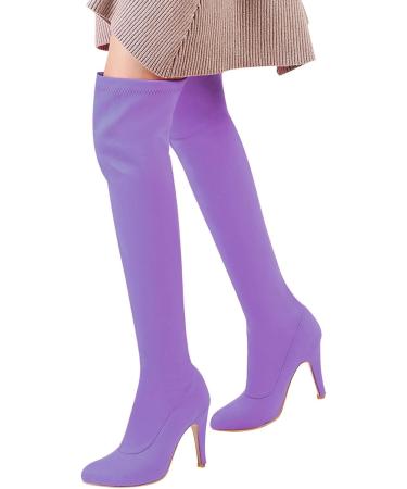 Shop Women's Winter Shoes: Comfortable Vintage Knee-High Leather & Suede Boots in Purple | Slipproof & Elegant Block Heel Overknee Styles - Buy Online on SooperMarket.com