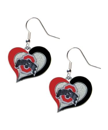 Aminco International Ohio State Buckeyes Swirl Heart Dangle Logo Earring Set Charm Gift