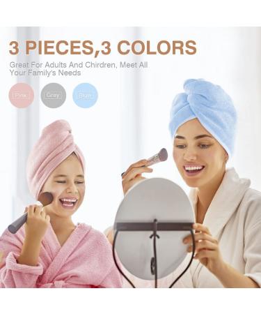 HOMEXCEL 3-Pack Microfiber Hair Towel Turbans for Women - Super Absorbent Hair Drying Wrap - Anti Frizz - 10x26 Inch (Pink-Blue-Grey) - Buy Online on SooperMarket.com