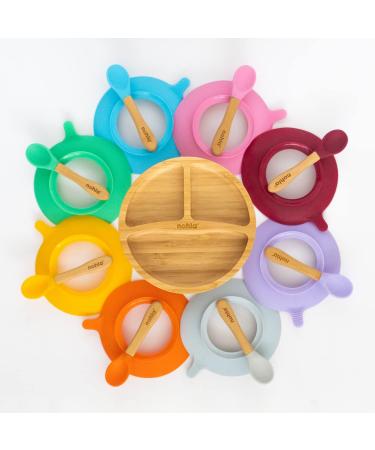 Nohla Bamboo Baby & Toddler Suction Plate Bowl Set with Silicone Spoon - Secure Grip on Smooth Surfaces - Eco-Friendly BPA-Free - Blue - Buy Online on SooperMarket.com