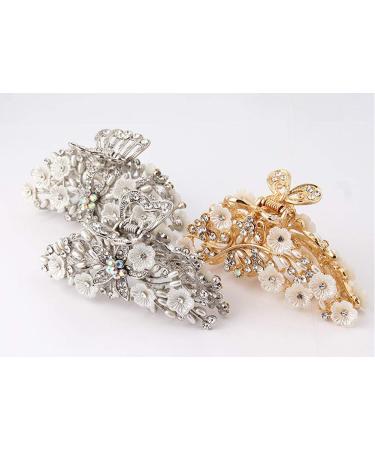 Vintage Metal Rhinestone Hair Claw with Imitation Pearl - Large Size Hair Clip for Women (Gold-A) - Buy Online on SooperMarket.com