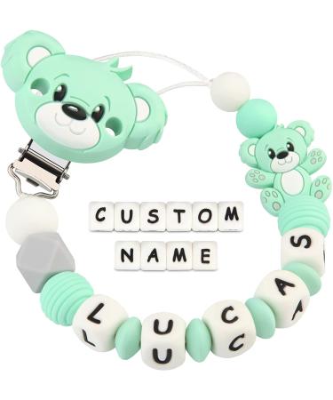 Kowlone Pacifier Chain with Name Boys Girls Personalized Teddy Bear Pacifier Clips Holder (Green) A: Teddy Bear Green