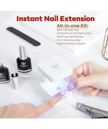 Modelones Nail Tips and Glue Gel Kit - 4 in 1 Nail Glue, Base Gel, Ultra-Portable Lamp, 500 Coffin Nails - Acrylic DIY Nail Art Tools for Gel Extensions - Nude/Clear - Buy Online on SooperMarket.com
