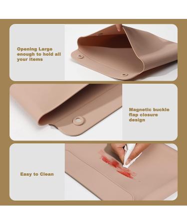 FERYES Khaki Makeup Bag & Travel Brush Holder - Portable Silicone Cosmetic Case for Toiletries - Buy Online on SooperMarket.com