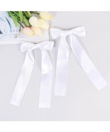 2 Pack Hair Bows for Girls and Women Large Bow Hair Clips Hair Barrette with Long Silky Satin White Hair Accessories for Girls(White) - Buy Online on SooperMarket.com
