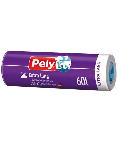Pely drawstring garbage bag anti odor 60 liters extra long - climate neutralized through compensation value pack 20 x 11 pieces