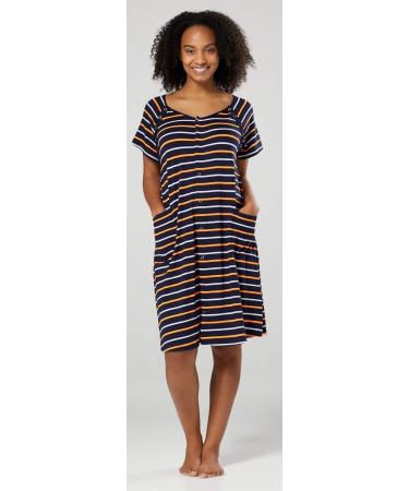 HAPPY MAMA Maternity Nursing Gown Nightshirt 1029 - Navy & Orange Stripes - Buy Online on SooperMarket.com