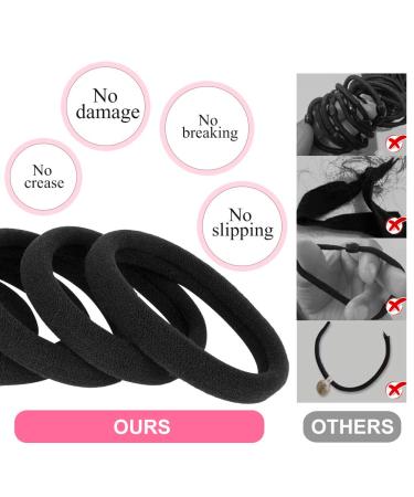 Xcozu 100 Black Hair Ties - Elastic Hair Bobbles for Women Girls & Children - Strong Stretch Bands for Thick Hair (40x8mm) - 1 Pack - Buy Online on SooperMarket.com