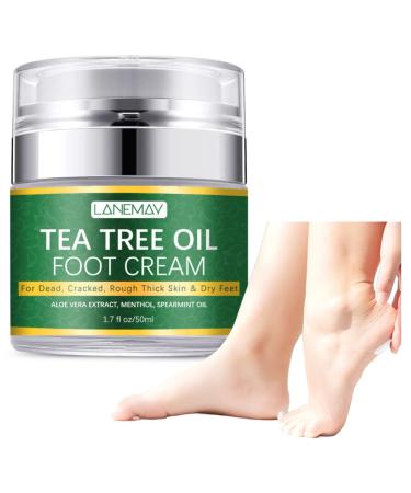 Tea Tree Oil Foot Cream Foot Balm for Cracked Dry Feet Athletes Foot Nail Fungus Hydrates and Moisturizes Callused Feet - Heel Cream All Natural Foot Cream Hand Cream - Helps Soothe Irritated Skin
