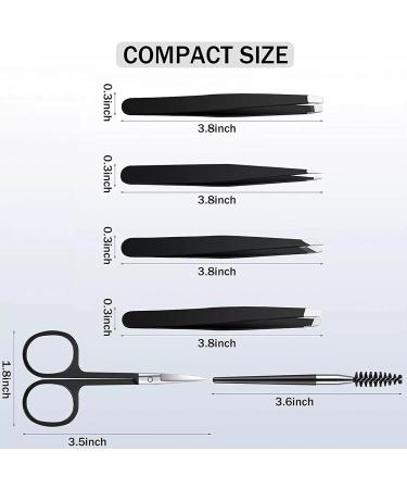 Womens Eyebrow Tweezers Set - 4Pcs Slant Pointed Precision Tweezers for Ingrown Hair Removal - Includes Curved Scissors and Brow Brush - Travel Case Included - Buy Online on SooperMarket.com