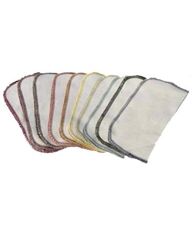2 Ply Organic Cotton Flannel Washable Baby Wipes 8x8 Inches Set of 10 Assorted Earthtones Edging