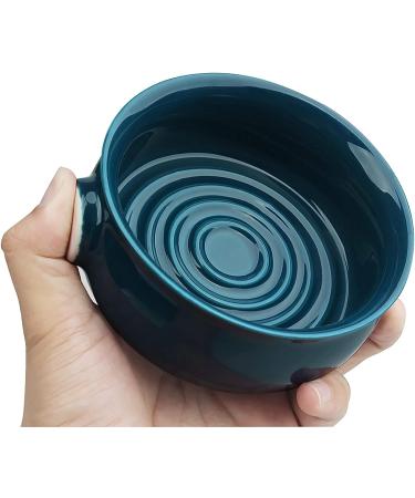 Lake Blue Ceramic Shaving Soap Bowl with Non-slip Handle | Large Capacity for Wet Razor Shave Cream | Easy Lather Ridges for Men - Buy Online on SooperMarket.com