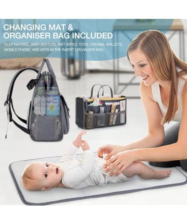 Lekebaby Diaper Backpack - Multifunctional Gray Baby Diaper Bag with Organizer & Changing Pad - Large Capacity Travel Bag for Parents - Buy Online on SooperMarket.com