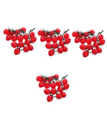 Warmhm 4pcs String Simulated Cherry Tomatoes Artificial Vegetables Artificial Vegetable Model Mini Model Fruit Faux Cherry Tomatoes Artificial Fruit Decor Child Fake Fruit Pvc Fake Food