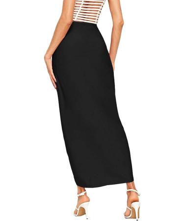 Sanahy Women's Casual Boho Maxi Wrap Skirt in Black | Elastic High Waist | Asymmetrical Slit Design | Perfect for Summer Beach Days - Buy Online on SooperMarket.com