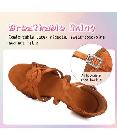 HIPPOSEUS Girls Latin Dance Shoes Low Heel Satin Ballroom Salsa Dance Practice Performance Dancing Shoes - Model 3038 (Brown, Size 4 Big Kid) - Buy Online on SooperMarket.com
