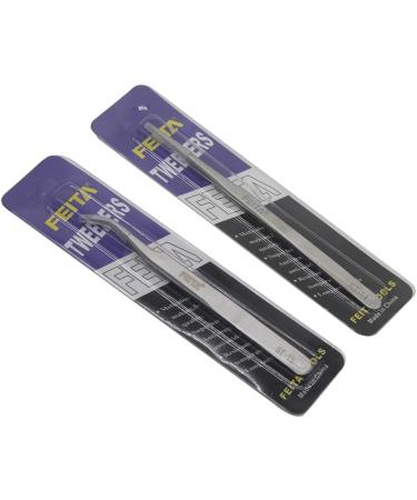 FEITA Pro Eyelash Extension Tweezer Set - Straight & Curved Pointy Precision Fine Tip Tweezers - Silver (2Pcs) - Buy Online on SooperMarket.com
