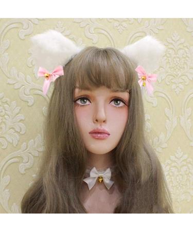 zalati Fox Ears Headband Plush Handmade Hairband Cute Style with Bowknot & Small Bells for Halloween Christmas Cosplay Party Costume Party Decor - White - Buy Online on SooperMarket.com
