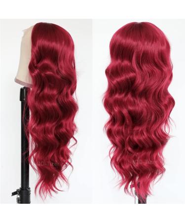 QD-Tizer Burgundy Red Lace Front Wig - Long Wavy Heat Resistant Synthetic Hair for Women - Buy Online on SooperMarket.com