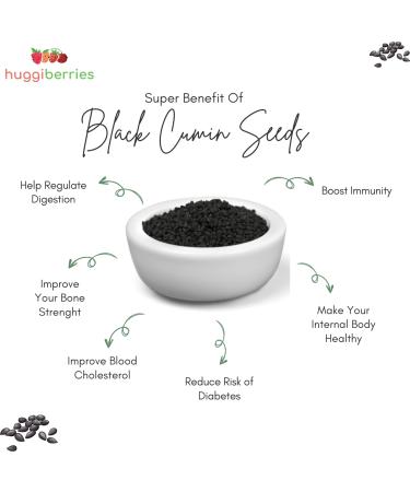 Huggiberries Organic Black Cumin Seed 3.5 oz - Natural Nigella Sativa Seeds, Raw Plant Protein for Bone, Cholesterol, Gut Health & Immunity. Gluten Free - Buy Online on SooperMarket.com