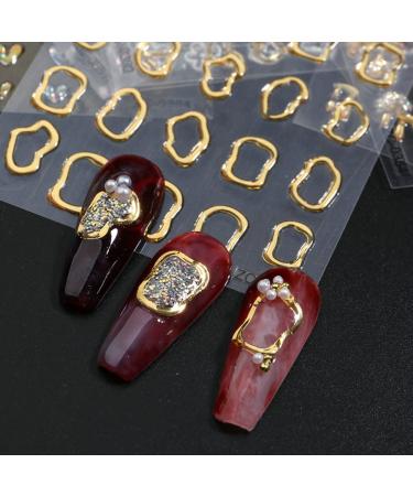 Dornail 6 Sheets 5D Crystal Nail Stickers | Irregular Geometric Frames & Heart Designs | Self-Adhesive Nail Art Accessories for Women - Buy Online on SooperMarket.com