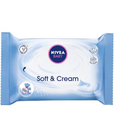 Nivea Baby Soft & Cream wet wipes (1 x 63 pieces) moist towels for gentle cleaning sensitive baby skin extra -soft cloths with a nourishing soft cream 63 pieces (1 Pack) 1 x 63 pieces