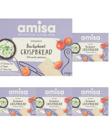 Amisa Organic Gluten Free Buckwheat Crispbread 120g - Low Carb & Healthy Snacks - Gluten Free Yeast Free & GMO Free - Vegan (Pack of 5)