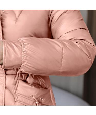 Pink Padded Jacket for Women | Slim Fit Faux Fur Parka with Hood | Winter Warm Outwear (Size: Medium) - Buy Online on SooperMarket.com