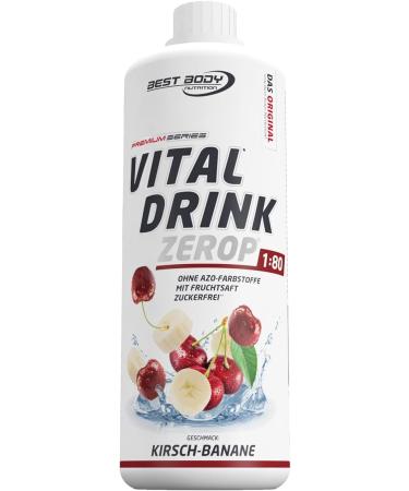 Best Body Nutrition Vital Drink Zerop - Cherry banana original beverage concentrate - Sirup - Sugar -free 1:80 results in 80 liters of finished drink 1000 ml of cherry banana (1 Pack)