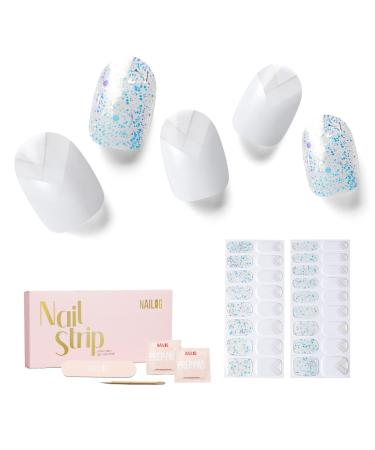 NAILOG Semi Cured Gel Nail Strips 34 pcs Salon-Quality Gel Nail Stickers Long Lasting Nail Wraps for Women with Soft Gel Finish White French Tip Silver Glitter Quartz