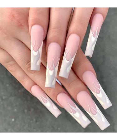 Vatocu coffin matt artificial nails long artificial nails fire press on nails acrylic to stick on nails for women and girls 24 pieces