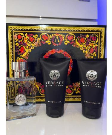 Versace Pour Homme for Men - 3 Pc Gift Set 1.7oz EDT Spray 1.7oz Hair and Body Shampoo 1.7oz After Shave Balm 5.1 Fl Oz (Pack of 1) - Buy Online on SooperMarket.com