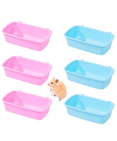 HIXNUG 6 Pieces Hamster Hanging Feeder Blue Pink Food Water Square Container Rabbit Food Bowl with Hook Portable Feeding Cage Bowl for Hamsters Rabbit Birds Pigeon Poultry