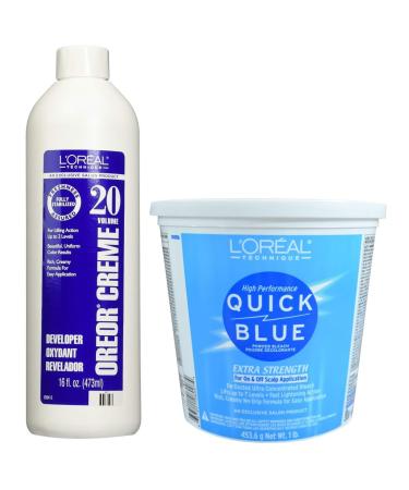 L'Oreal Technique Quick Blue Powder Bleach Extra Strength 1lb w/20 Volume Oreor Developer 16oz Bundle