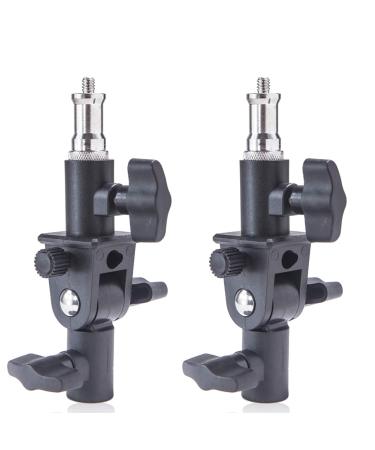 WELLMAKING 2PCS U Shape Tilt Adapter Swivel Mount Umbrella Holder Light Stand with Standard 1/4 to 3/8 inch Metal Male Screw Adapter Spigot Stud for Studio Light Stand, Hotshoe/Coldshoe Adapter Two