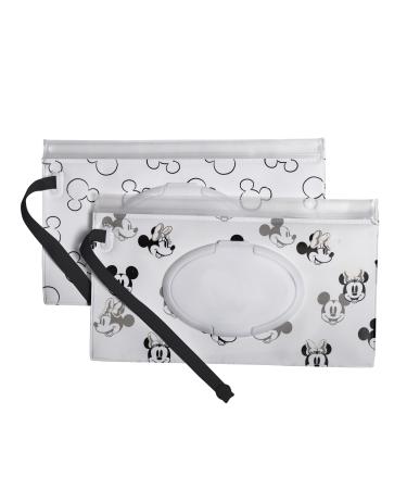 Disney Baby by J.L. Childress Reusable Wet Wipes Case 2-Pack, Refillable Wipes Holder, Portable for Travel, Includes Wrist Strap, Mickey and Minnie (1140DIS)