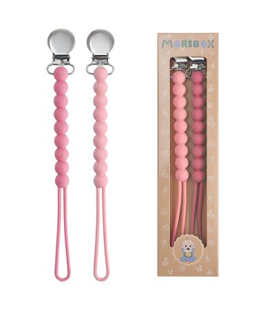Pacifier Clips Baby Girls - MORIBOX Paci Clip Soothe Baby Binky Holder for Shower Birthday Gift 2 Pack R-Pink