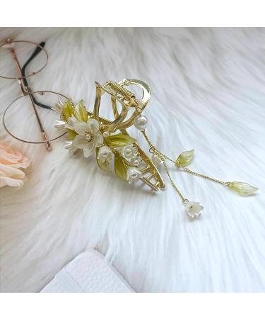 Butterfly Flower Hair Barrettes Vintage French Pearl Ginkgo Leaf Tassels Claws Floral Hair Clips Accessories for Women Girls (Style B) - Buy Online on SooperMarket.com