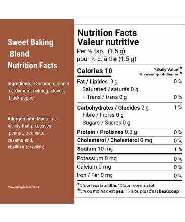 Aga's Wholesome Sweet Baking Blend 100g Salt & Sugar Free Pumpkin Pie Spice Seasoning Great for Baking Pancakes & More Warm Fall & Holiday Flavours Gluten Free Vegan Non-Irradiated GMO Free - Buy Online on SooperMarket.com