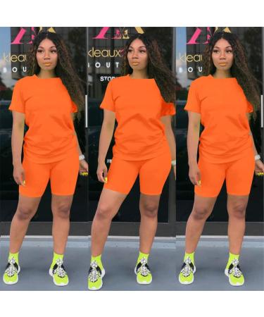 PINSV Women's Summer Bodycon Short Pants Workout Set - Orange, Large - Buy Online on SooperMarket.com