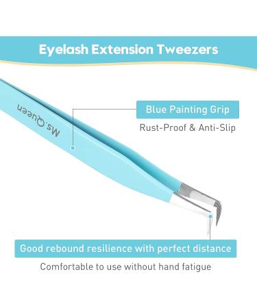 Ms. Queen Volume Fiber Tip Grip Lash Tweezers - Blue | L-Shape Boot Mega Volume Mink Lashes Tweezers - Buy Online on SooperMarket.com