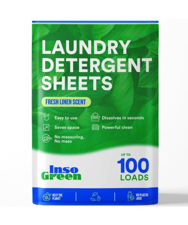 Eco Laundry Detergent Sheets -100 Loads Laundry Sheets Detergent - Zero Plastic Jugs Washer Sheets Detergent -No Mess & Space-Saving Laundry Strips & Travel Laundry Detergent 50 User Friendly Sheets Fresh Scent