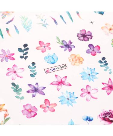 12pcs Flower Nail Art Stickers - Water Decals for Nails - Spring Rose Floral Leaf Designs - Summer Manicure Decoration - Nail Art Supplies - Buy Online on SooperMarket.com