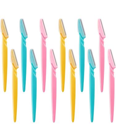 12 Pieces Eyebrow Razor Shaper Shavers Trimmers for Women and Men Face Hair Removers (Pink Yellow Blue)