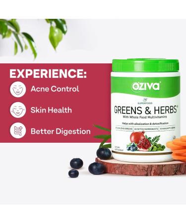 Oziva Superfood Greens & Herbs Powder | 8.8 oz (250 gm) | Chlorella, Curcumin, Spirulina, Maca, Moringa | Cleanse, Detox, Energy | Vegan & Keto Friendly - Buy Online on SooperMarket.com