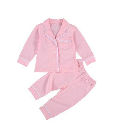 MAHUAOYIXI 2PCs Toddler Baby Kids Pyjamas Clothes Set Long Sleeve Sweatshirt Homewear Hooded Breasted T-Shirt Lapel Top High Waist Long Pants Trousers Pocket Sleepwear Nightwear Oufits 6-12 Months Pink